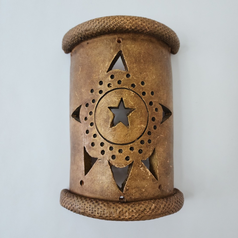 Rustic Terracotta Star Wall Sconce Celestial Cutout Clay Candle Holder Brown 9in
